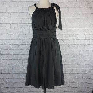 WHBM Solid Black Silk Bow Halter Dress 4
